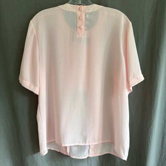 Vintage 80s Pink Sheer‎ Blouse Laura & Jayne Petite Pleated Front Size 12 - Picture 2 of 13